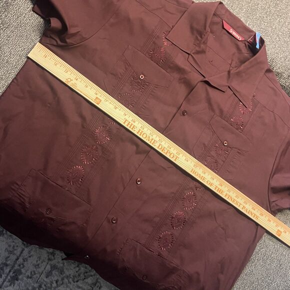 Sobrino Red Shirt XL Button Up Short Sleeve Dress Poly Cotton Four Pocket Cuban - Picture 6 of 13